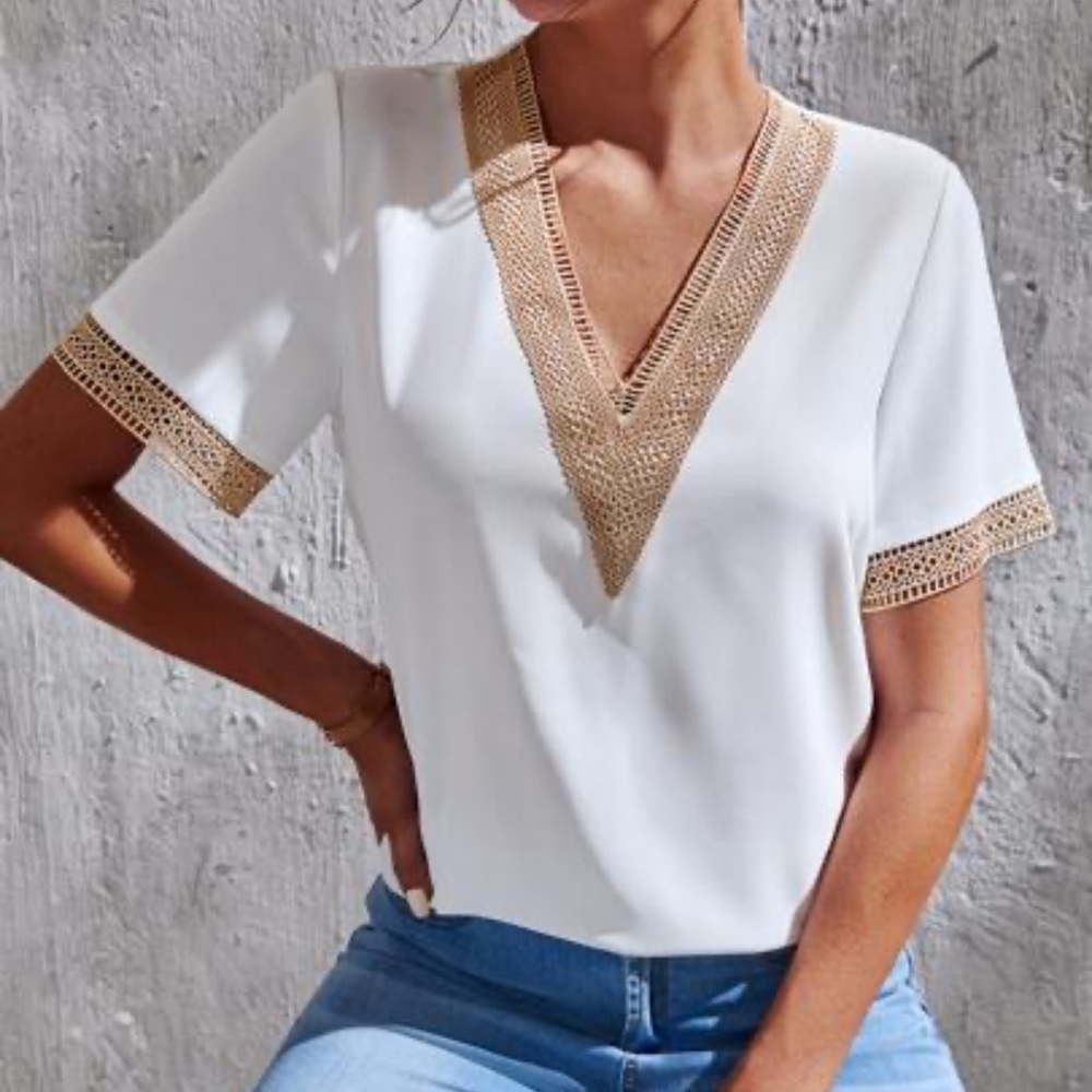 Elegant White V-Neck Women's Top
